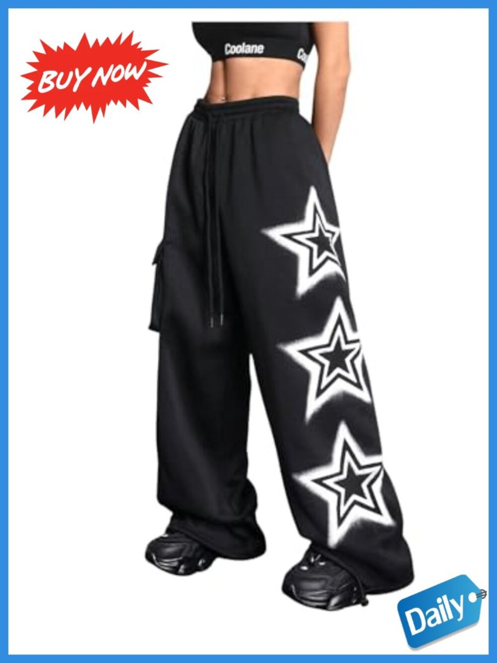 Women's Y2k Baggy Sweatpants Star Print Elastic Waist Wide Leg Polyester